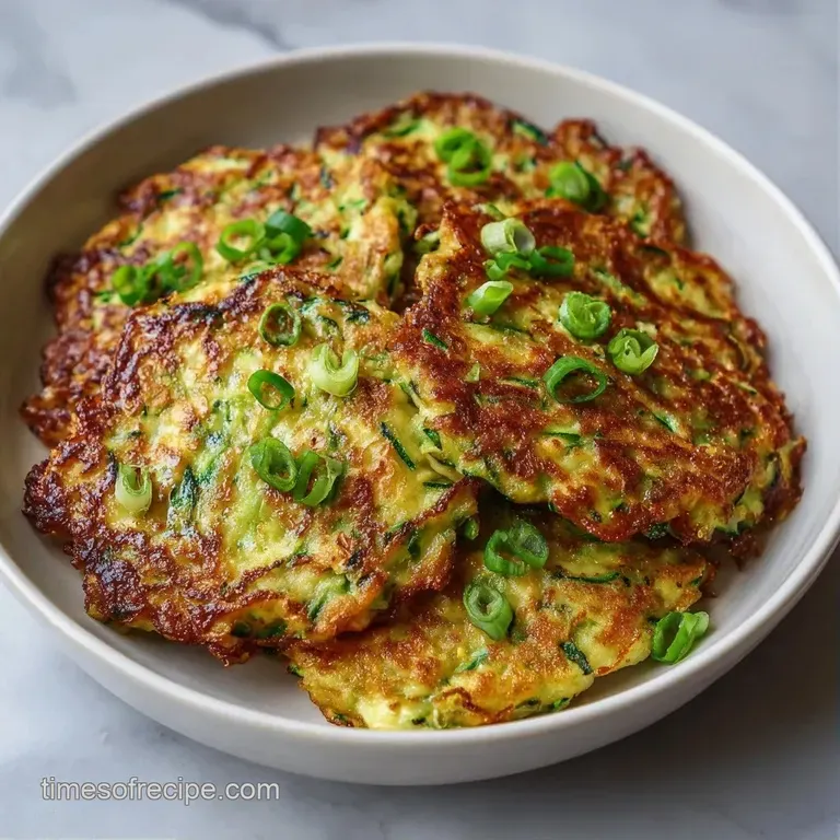 Elegant stack of crisp, golden vegetable cakes garnished with a swirl of white yogurt and fresh microgreens.