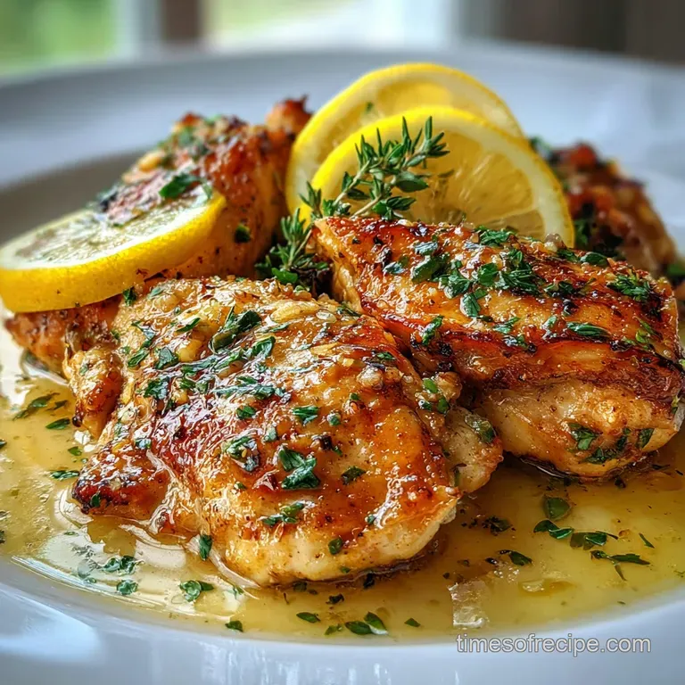 Plated juicy chicken thigh with golden-brown skin, drizzled with a bright sauce, alongside vibrant green asparagus and lem...