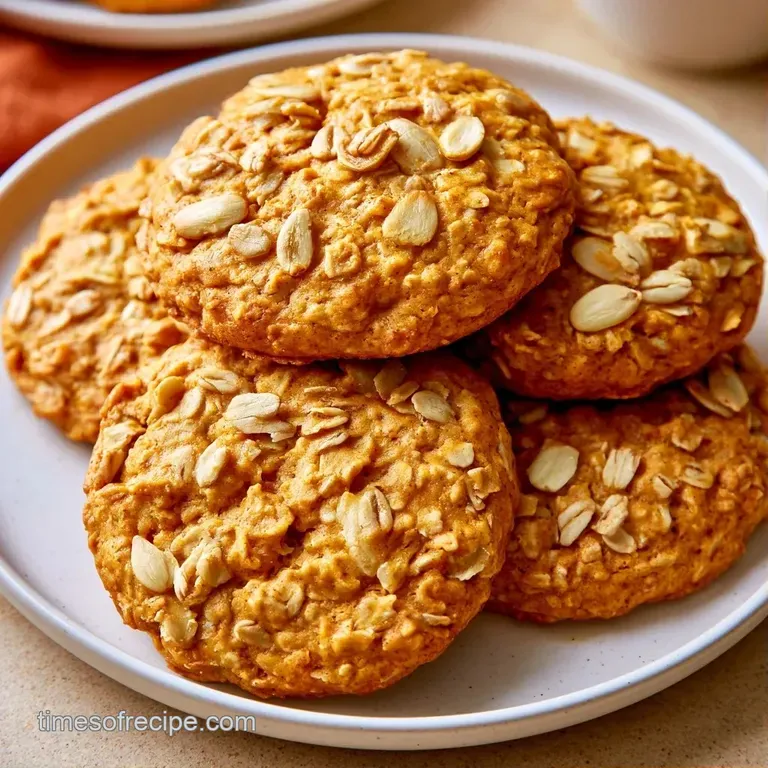 A stack of soft orange cookies on a ceramic platter, accented by autumn leaves and a sprinkle of powdered sugar.