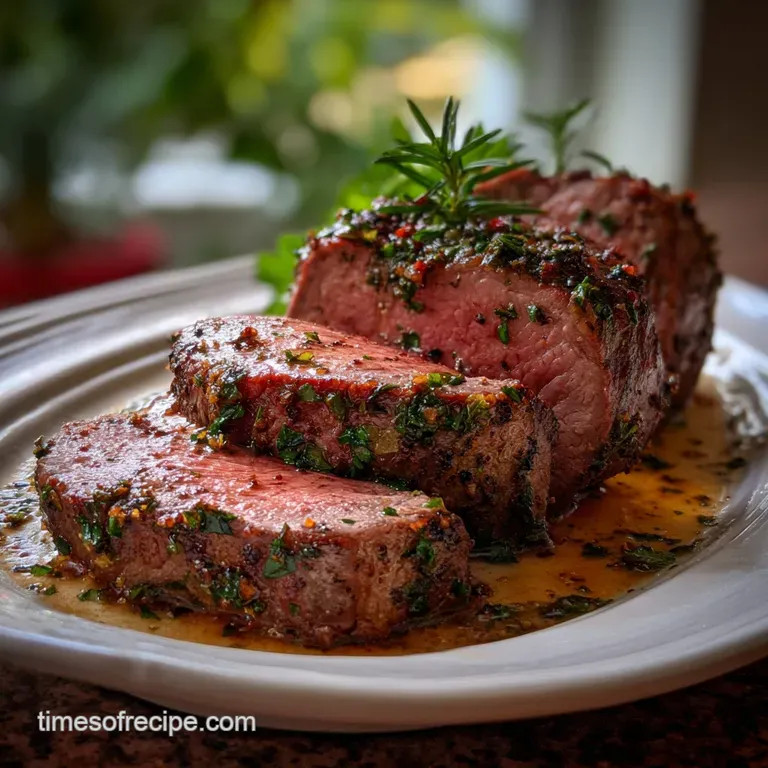 Elegant plate featuring slices of tender beef, vibrant roasted carrots, and creamy mashed potatoes. A sophisticated dining...