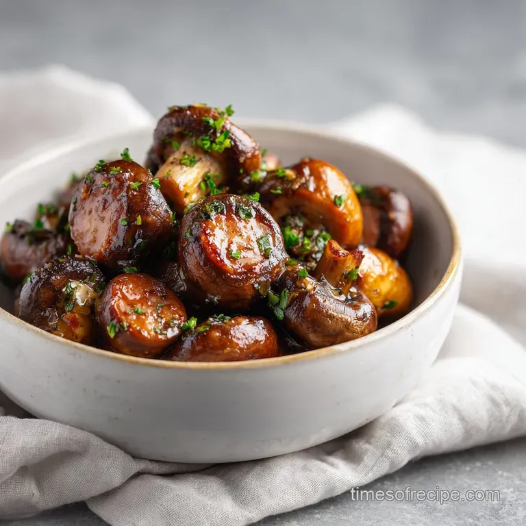 Two plump, baked mushroom appetizers on a white plate, garnished with fresh parsley. Steam rises, hinting at a savory aroma.