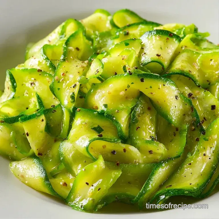 Spiraled bright green vegetables piled high, topped with shaved parmesan and a pinch of red chili flakes.