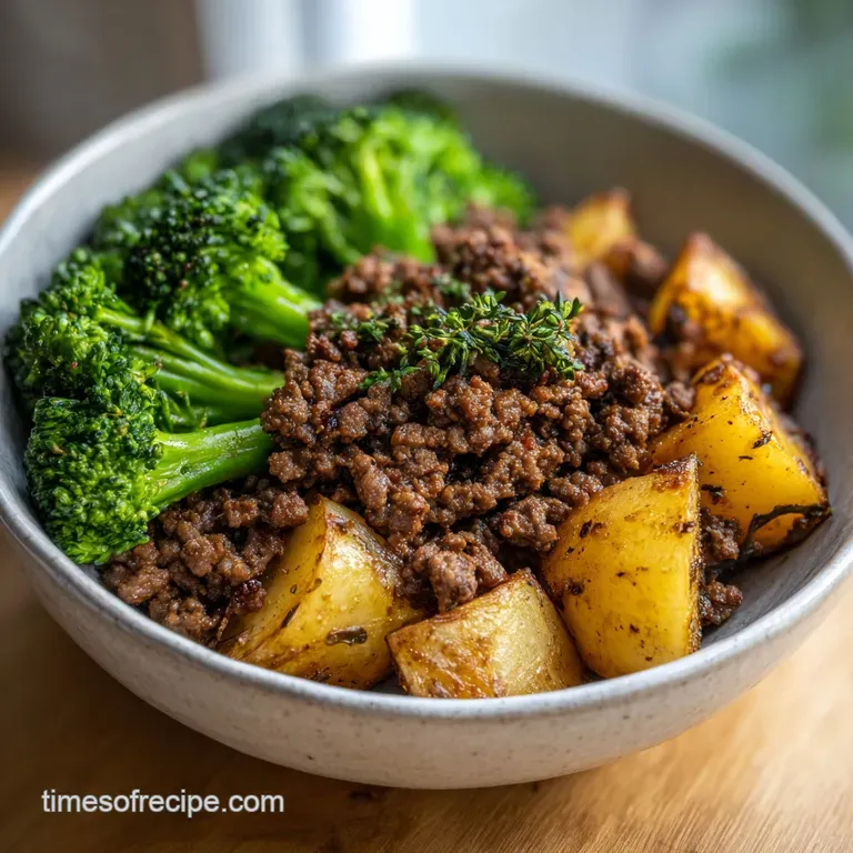 Savory Ground Beef with Herb Roasted Potatoes