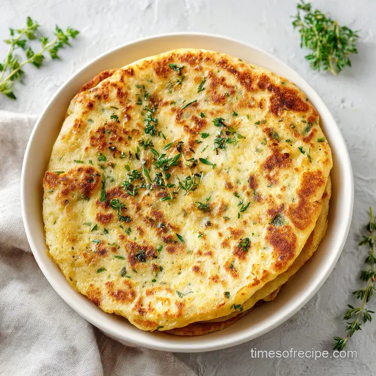 A neat stack of savory red lentil pancakes, garnished with fresh cilantro and a dollop of yogurt.