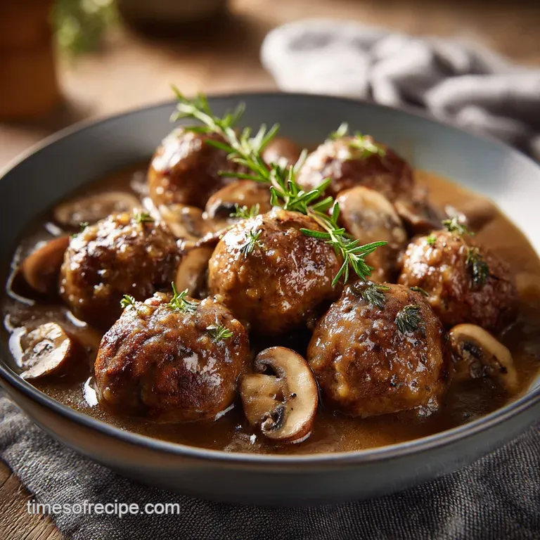 Savory meat patties and meatballs resting on creamy mashed potatoes, drizzled with velvet gravy and fresh parsley.