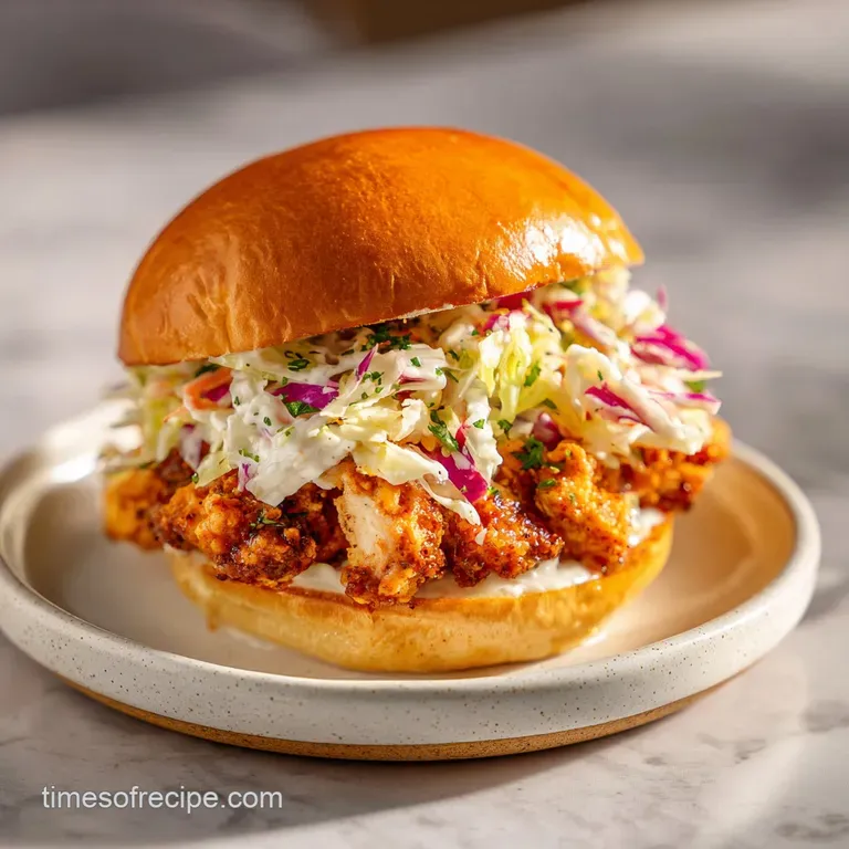 A golden-brown smashed chicken burger artfully arranged with vibrant lettuce and a glistening bun on a clean white plate.