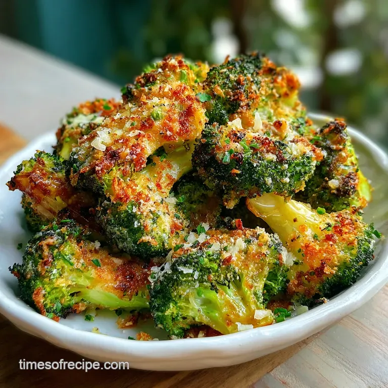 Smashed broccoli elegantly plated; vibrant green with crispy, golden parmesan, drizzled with a glistening lemon vinaigrette.