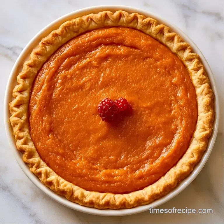 A slice of smooth orange custard pie on a white ceramic plate, topped with a swirl of fluffy whipped cream.