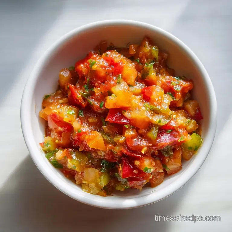 A spoonful of chunky, colorful relish glistening atop a perfectly grilled hot dog, ready to be savored.