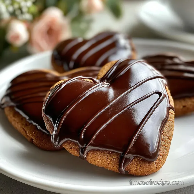 Elegant cookie plate: dark chocolate cookies glistening with ganache frosting & festive pink decorations on a white servin...