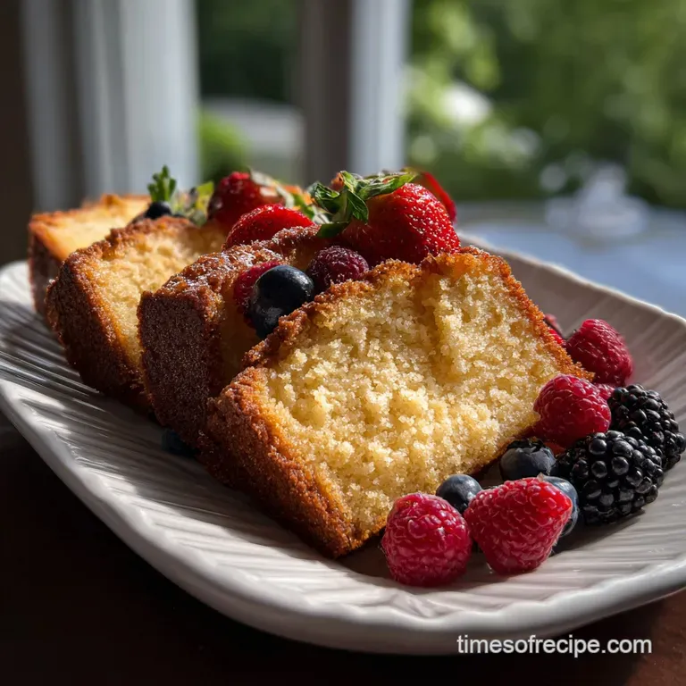 Thick slice of glazed pound cake, drizzled with white icing. Glistening glaze and golden crust contrast on a white plate.